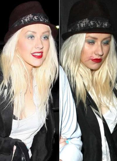 Christina Aguilera manjita cu ruj si beata