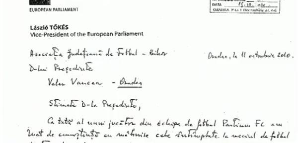 Laszlo Tokes isi ajuta fiul prin abuz de putere. A cerut rejucarea unui meci din cauza arbitrajului