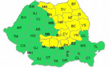 Cod Galben de ninsori si vant puternic in Moldova, Carpatii Orientali si Meridionali