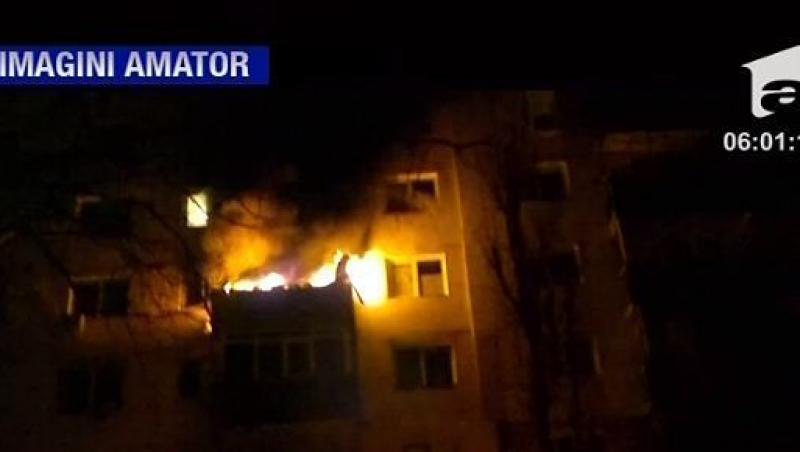 Explozie urmata de un incendiu violent  intr-un bloc din Bucuresti