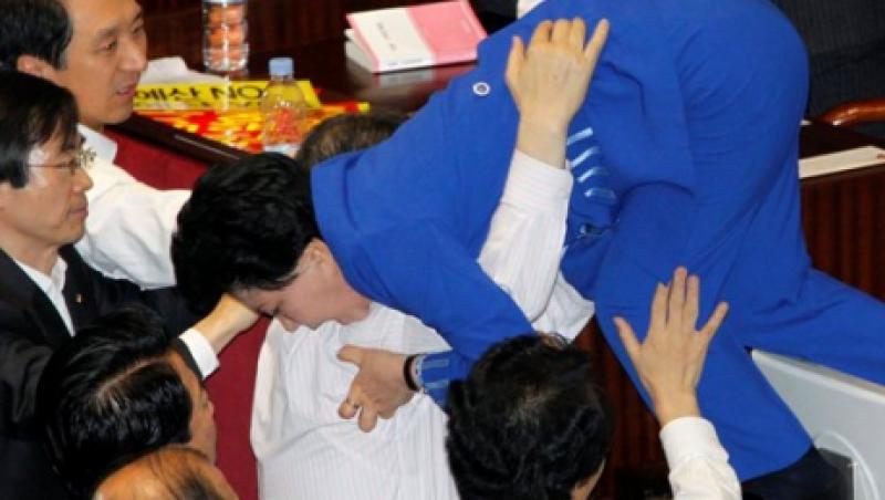 FOTO: Vot cu pumni si picioare in Parlamentul sud-coreean
