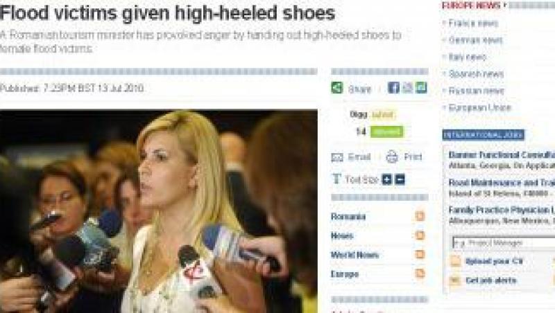 The Telegraph taxeaza gestul Elenei Udrea de a oferi pantofi cu toc sinistratilor
