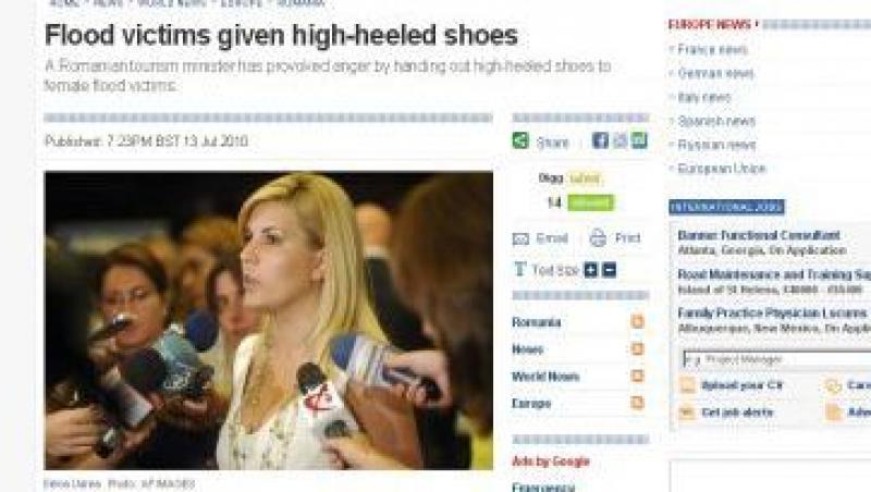 The Telegraph taxeaza gestul Elenei Udrea de a oferi pantofi cu toc sinistratilor