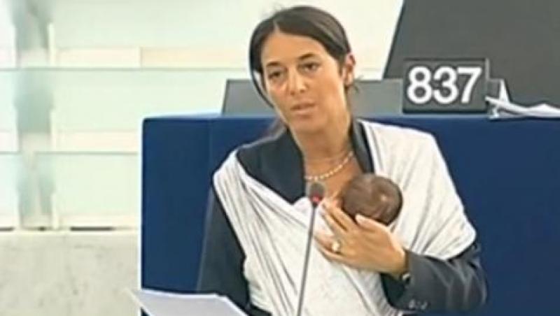Discurs mai putin obisnuit: a venit in Parlamentul European cu bebelusul