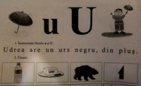 "Udrea are un urs negru, din plus", in manualul de Clasa I