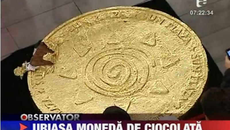 VIDEO! Moneda de ciocolata de 260 de kg poate fi admirata in Bucuresti