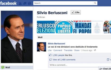 Silvio Berlusconi, pe Facebook: "Nu demisionez!"