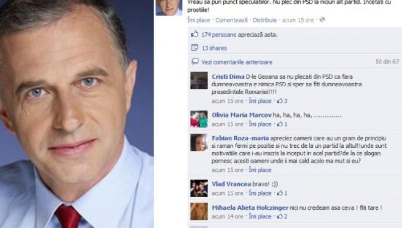 Geoana, pe Facebook: Nu plec din PSD la niciun alt partid. Incetati cu prostiile!