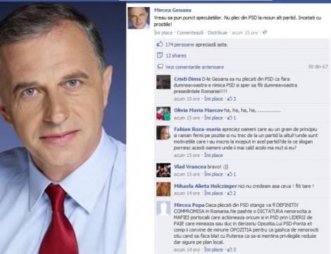 Geoana, pe Facebook: Nu plec din PSD la niciun alt partid. Incetati cu prostiile!