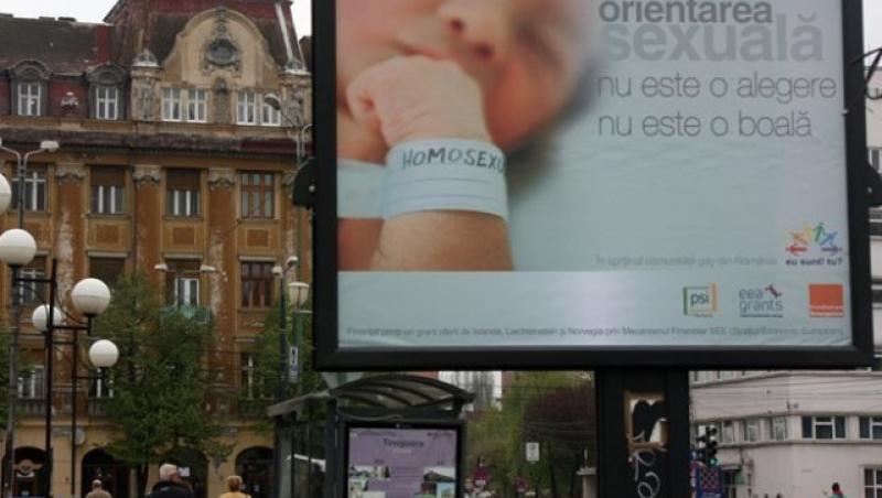 Panou controversat in Timisoara: Un bebelus promoveaza homosexualitatea!