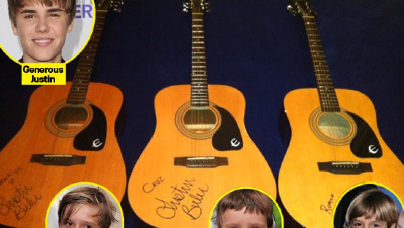 Baietii Beckham au primit chitare cu autograf de la Justin Bieber