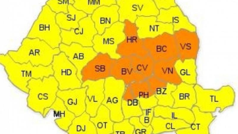 UPDATE!  Meteorologii anunta Cod portocaliu de vijelii pentru alte 10 judete, Cod galben pentru restul tarii