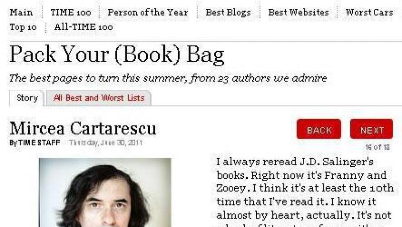 Mircea Cartarescu face recomandari de lectura pentru revista Time