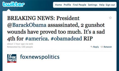 Hackerii l-au ”omorat” pe Obama prin intermediul Fox News chiar de ziua Americii