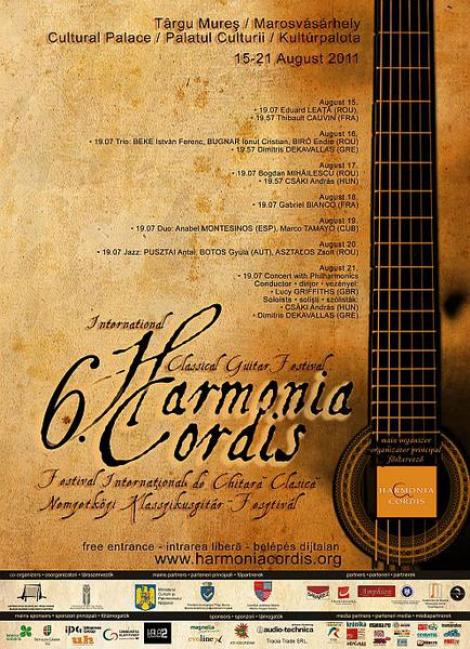A sasea editie a Festivalului International de Chitara Clasica "Harmonia Cordis", intre 15-21 august, la Tg. Mures