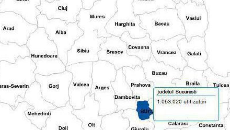 Harta utilizatorilor de Facebook din Romania: 22,4% dintre romani au cont pe celebra retea de socializare