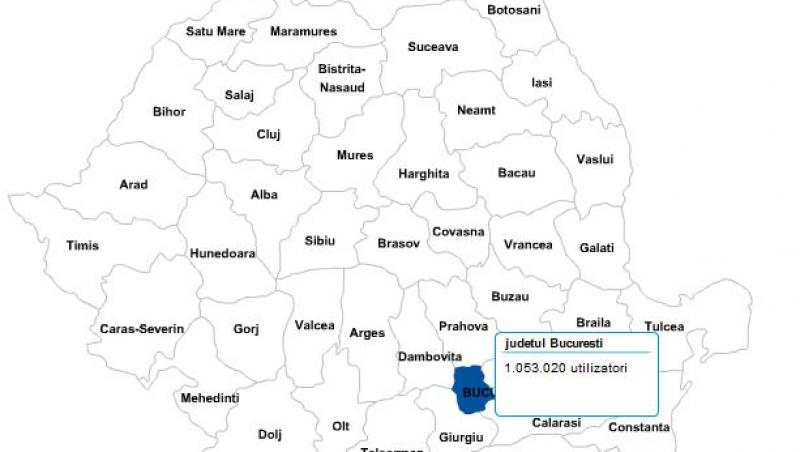 Harta utilizatorilor de Facebook din Romania: 22,4% dintre romani au cont pe celebra retea de socializare
