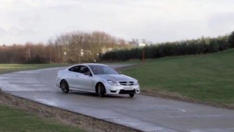 VIDEO! Ce se intampla cu un Mercedes C63 AMG coupe daca ii reduci aderenta!?