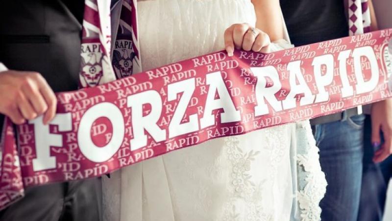 Nu-i echipa mai iubita ca Rapid! Doi tineri au ales sa se pozeze in ziua nuntii pe stadionul din Giulesti 