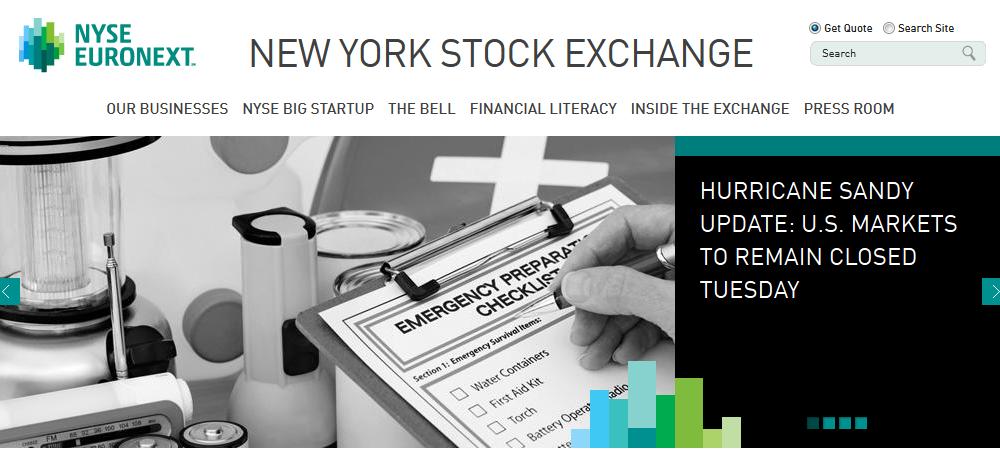 Uraganul Sandy: Bursa SUA, inchisa doua zile consecutiv, pentru prima data in peste 100 de ani