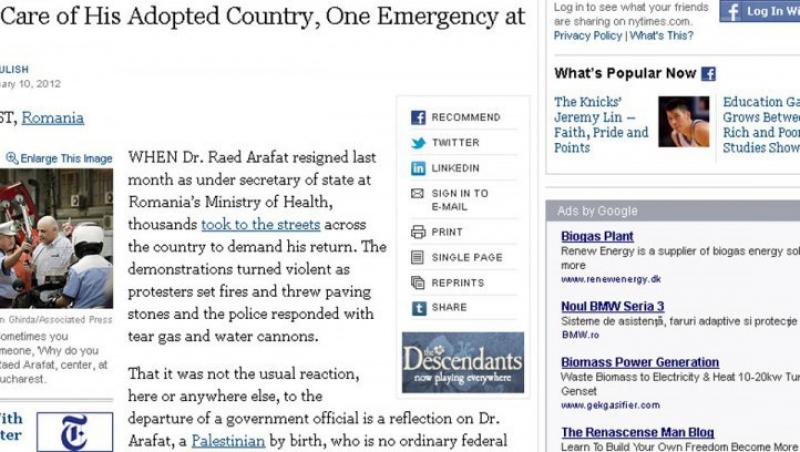 New York Times: Raed Arafat are grija de tara sa adoptiva
