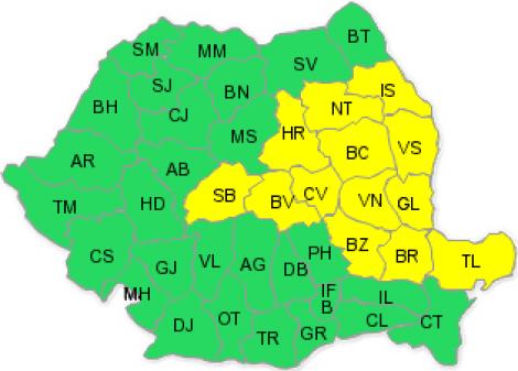 ANM: Codul portocaliu, schimbat in GALBEN pentru 13 judete