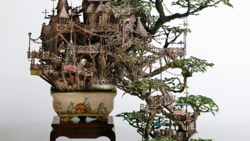 FOTO! Casute miniaturale construite in bonsai