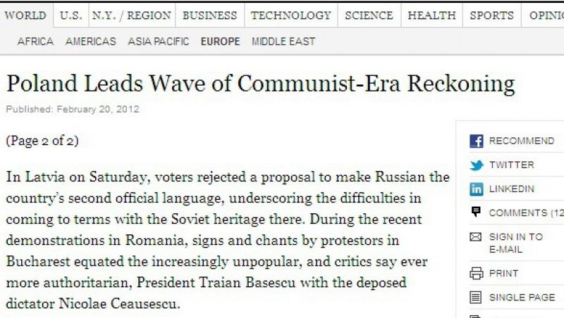 New York Times:”Nepopularul si autoritarul Traian Basescu seamana cu Ceausescu”