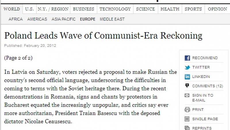 New York Times:”Nepopularul si autoritarul Traian Basescu seamana cu Ceausescu”