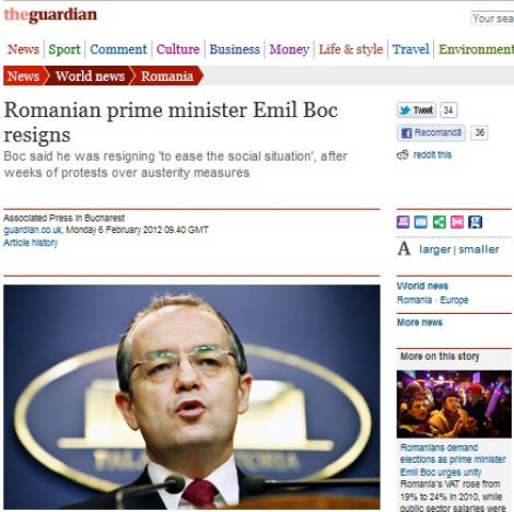 Demisia lui Boc, in mass-media internationala: "Prim-ministrul Romaniei demisioneaza in urma protestelor"
