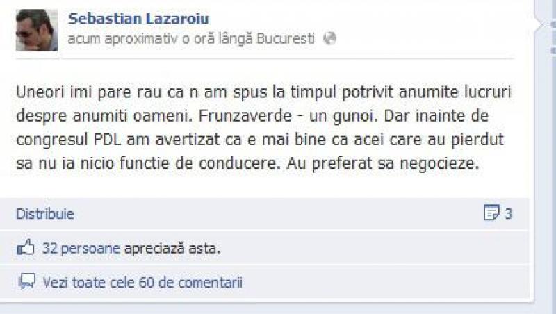 Sebastian Lazaroiu, pe Facebook: 