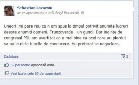 Sebastian Lazaroiu, pe Facebook: "Frunzaverde - un gunoi"