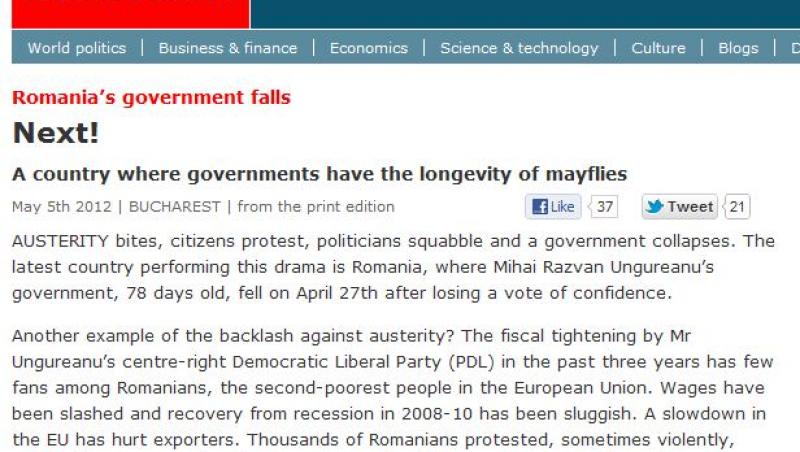 The Economist: Romania, tara unde guvernele traiesc cat o musculita