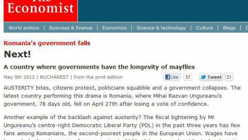 The Economist: Romania, tara unde guvernele traiesc cat o musculita