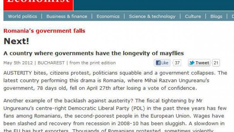 The Economist: Romania, tara unde guvernele traiesc cat o musculita