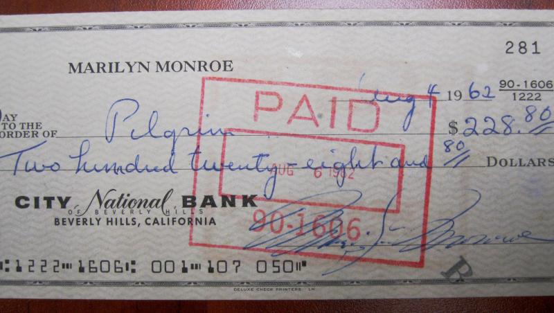 Ultimul cec semnat Marilyn Monroe, 228,80 de dolari