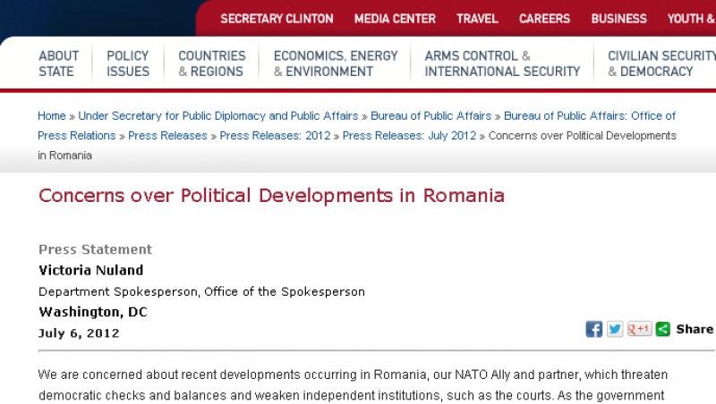 SUA, despre evenimentele din Romania: 