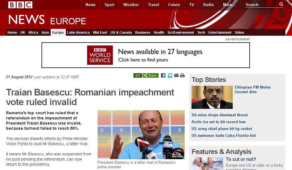 Presa internationala, despre decizia CCR asupra referendumului: "Un fel de sabie cu doua taisuri"