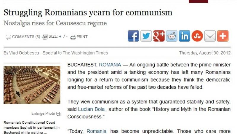 Washington Times: Decat in democratia de astazi, romanii prefera sa traiasca in comunism