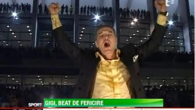 Gigi Becali a facut spectacol dupa Steaua - Rapid, 1-0. S-a urcat iar pe masina si si-a turnat sampanie in cap!