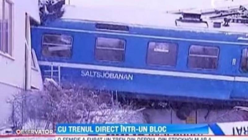 O femeie din Suedia a furat un tren si l-a condus direct intr-un bloc