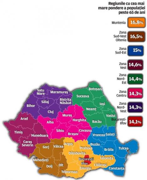 Harta batranetii si a tineretii din Romania: Care sunt regiunile cu cei mai multi batrani