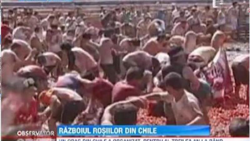 Mii de oameni s-au batut cu 45 de tone de rosii, in Chile