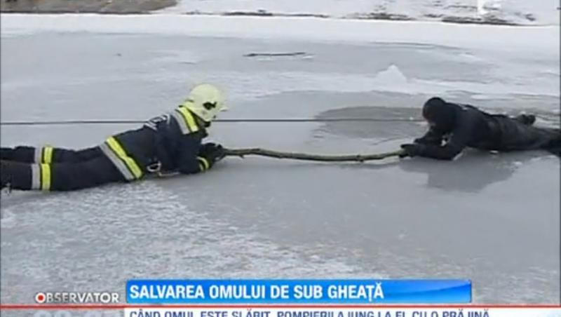 Pompierii din Mures au demonstrat cum poate fi salvat un om prins sub gheata unui lac