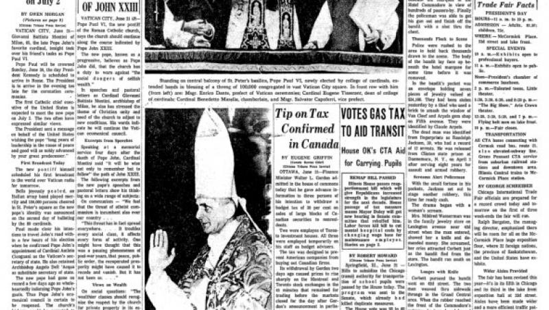 FOTO! Alegerea papilor, pe prima pagina din Chicago Tribune, de 135 de ani