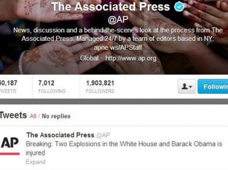 "Doua explozii la Casa Alba. Obama este ranit", mesajul fals postat in numele Associated Press