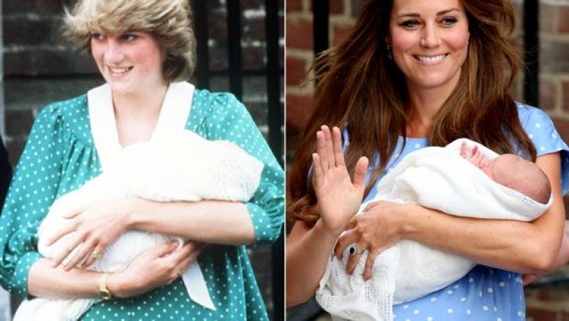 FOTO: La iesirea din spital, Kate a purtat o rochie asemanatoare cu cea a Printesei Diana, in anul 1982