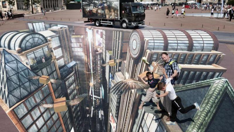 GALERIE FOTO! Desene 3D impresionante! O strada din Paris teleporteaza trecatorii intr-un alt univers