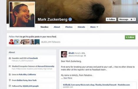 O eroare Facebook a fost povestita direct lui Mark Zuckerberg, pe contul personal