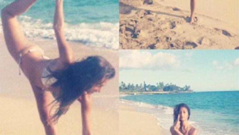 FOTO! Nicole Scherzinger e sexy pe plaja si face yoga. Se crede zen!